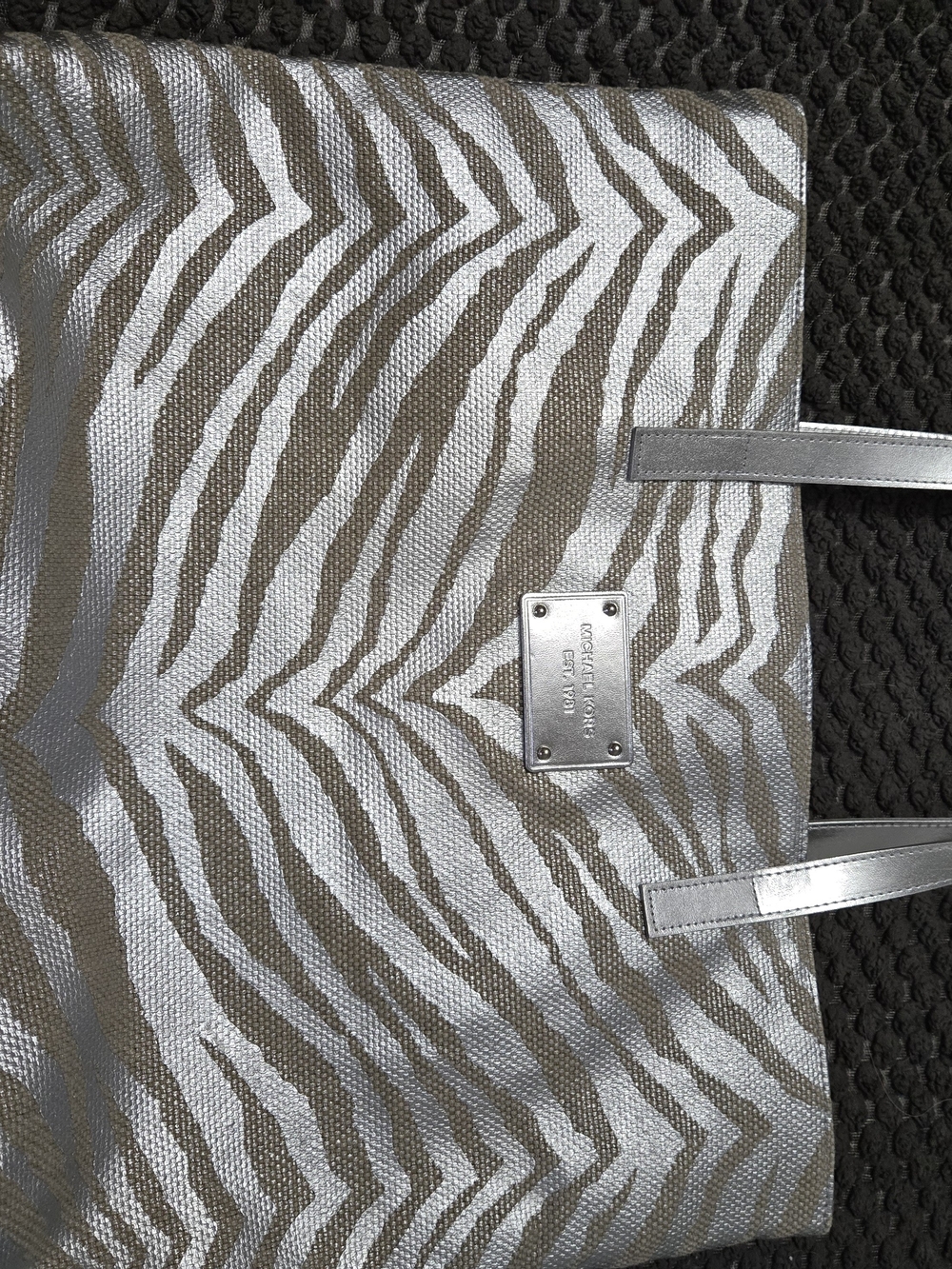 Michael Kors Silver and Taupe Zebra-Print Tote